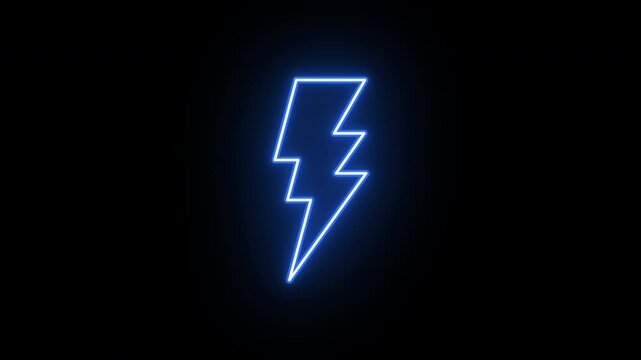 Neon lightning icon, flickering emergence and fading. Glowing neon thunderbolt icon, looped animation. Lightning strike, electric energy, thunderbolt power, recharge. Violet blue azure colors