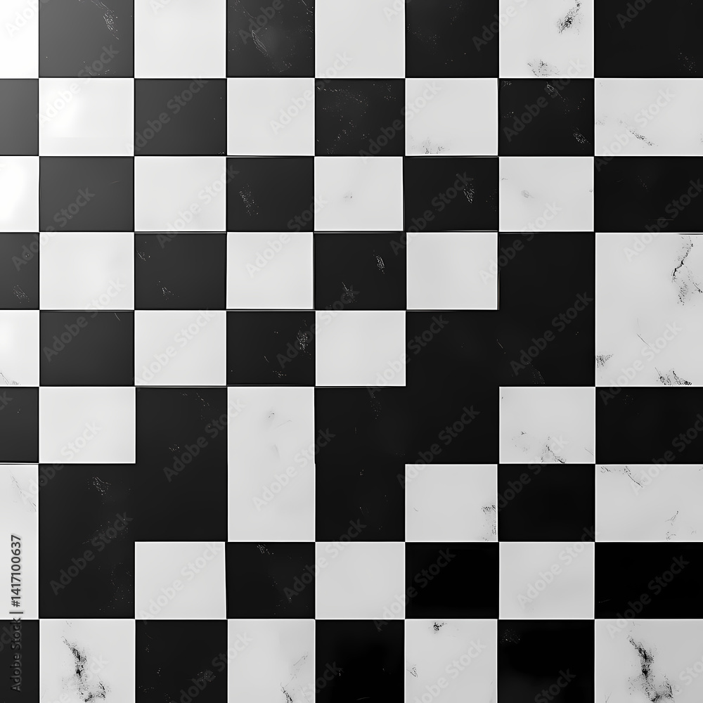 Poster chessboard's textured arrangement: a high-angle perspective reveals a detailed display of the patter