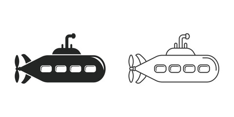 Submarine icon in flat style. Bathyscaphe vector illustration on isolated background. Underwater transport sign business concept.