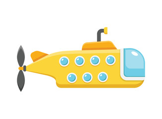 Submarine icon in flat style. Bathyscaphe vector illustration on isolated background. Underwater transport sign business concept.