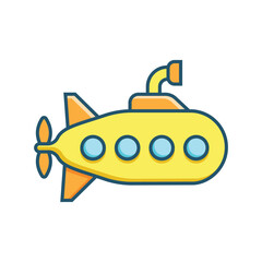 Obraz premium Submarine icon in flat style. Bathyscaphe vector illustration on isolated background. Underwater transport sign business concept.