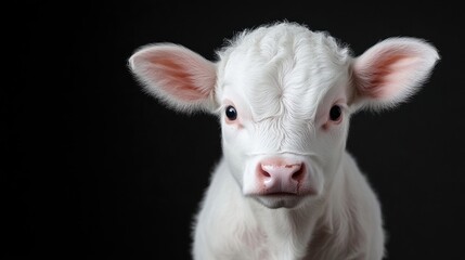 Obraz premium Innocent, white calf stares intently