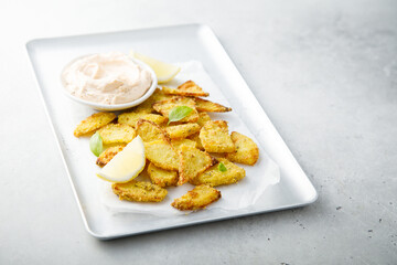 Roasted potato triangles with dip