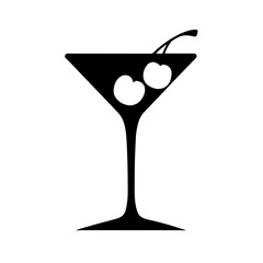 Minimalist black silhouette of a martini glass with cherries representing a Manhattan cocktail