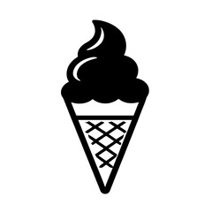 Minimalist black silhouette of an ice cream cone with a single scoop and waffle pattern