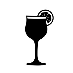 Minimalist black silhouette of a Tequila Sunrise cocktail with blood orange slice