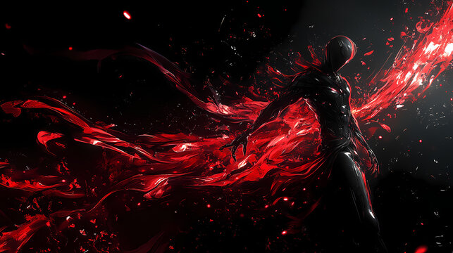 Empowered Energy: An enigmatic figure emanates power, surrounded by vibrant energy trails, depicting a captivating scene of strength and transformation. 