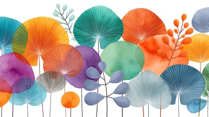 Obraz premium Colorful Artistic Wildflower Design with Subtle Watercolors and Line Art Elements