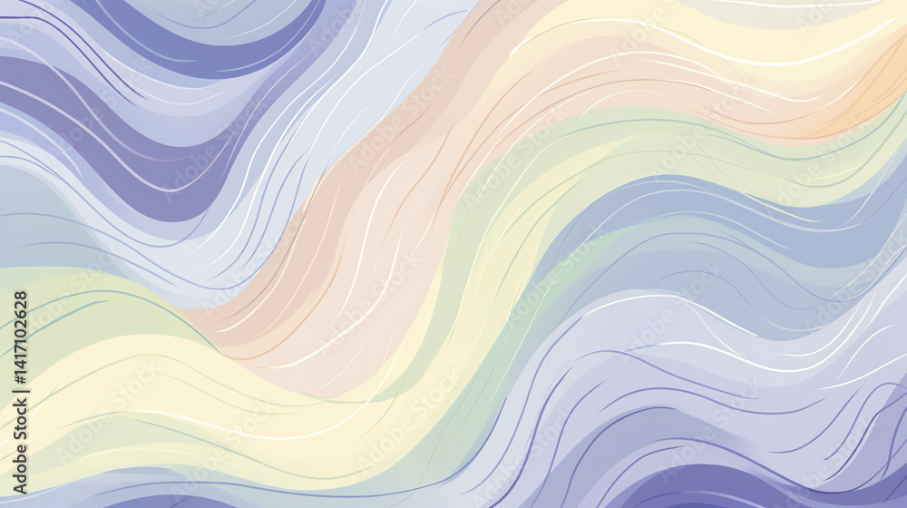 Poster dynamic waves in soft pastel colors create a soothing abstract background perfect for contemporary d