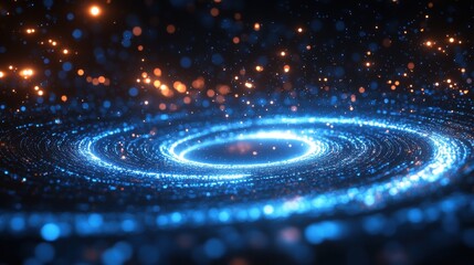 A glowing spiral galaxy with a bright central core and surrounding stars