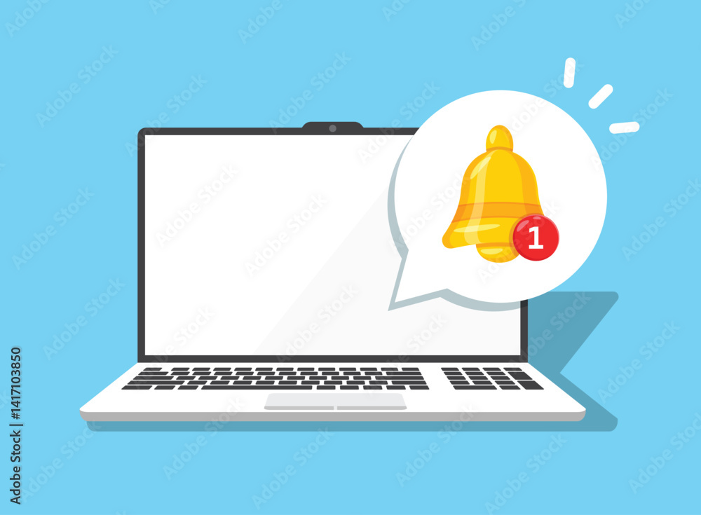 Poster laptop notification icon in flat style. computer vector illustration on isolated background. reminde