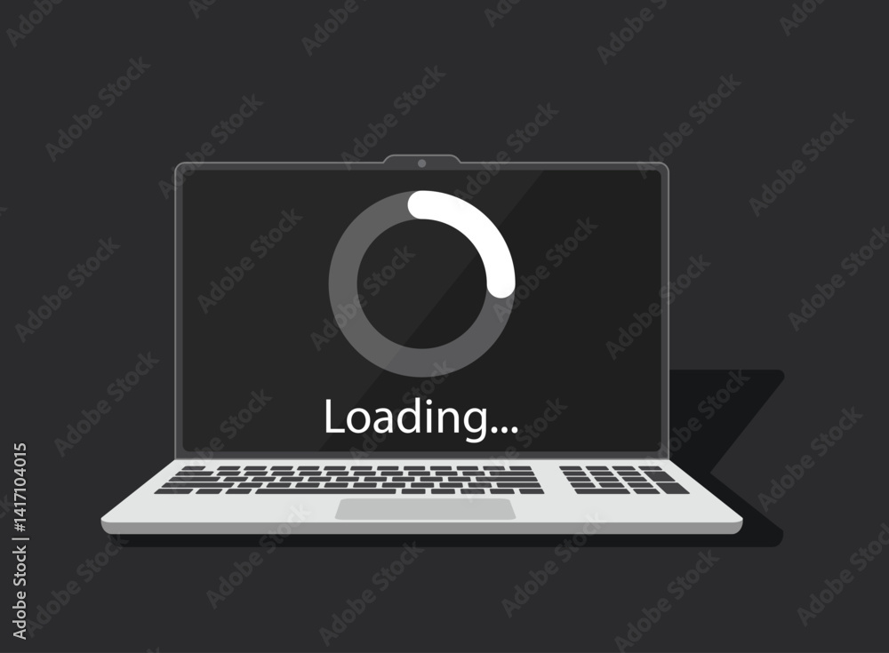 Poster laptop loading process icon in flat style. software update vector illustration on isolated backgroun