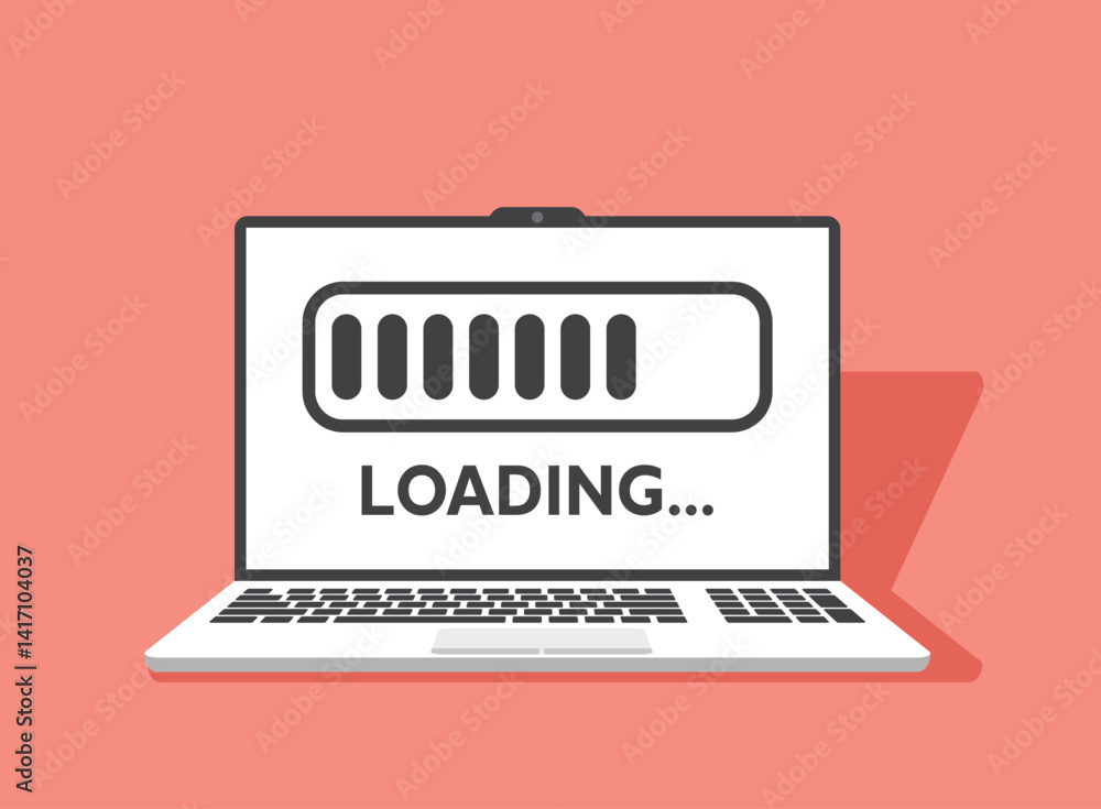 Poster laptop loading process icon in flat style. software update vector illustration on isolated backgroun