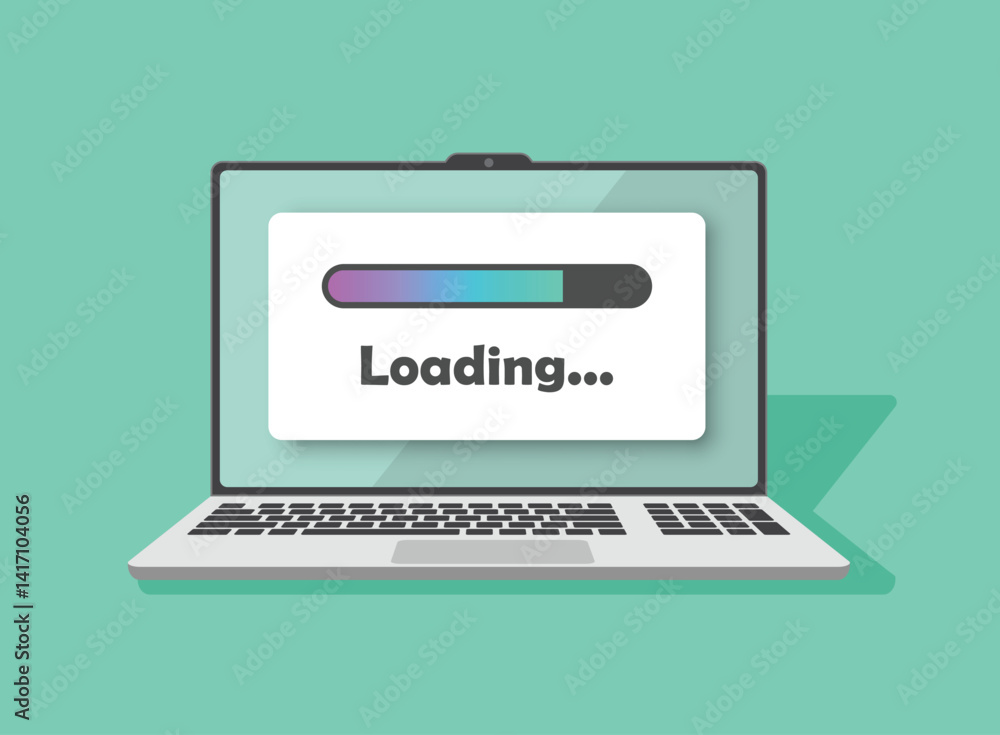 Poster laptop loading process icon in flat style. software update vector illustration on isolated backgroun