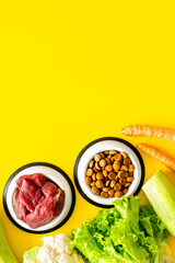 Dry and natural pet food with ingredients. Meat with vegetables - zucchini, carrots and greens