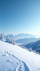 Fototapeta premium Rolling snow-covered hill, isolated against a vast winter sky Perfect winter scene , background, pure, snow blanket