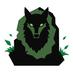 Head Silhouette Ancient Wolf Head Silhouette – Emerging from Broken Stone Design Mystic Wolf Head Logo – Cracked Surface Reveal with Bold Silhouette