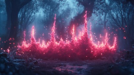 Obraz premium Magical forest fire, glowing pink flames