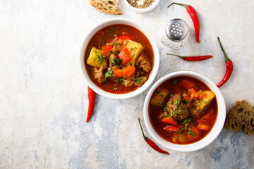 Traditional goulash soup with beef