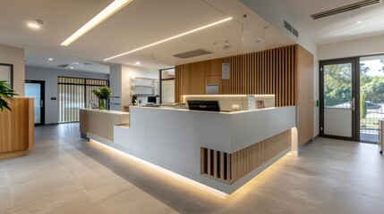 A modern veterinary clinic with a clean, friendly design and advanced pet care technology