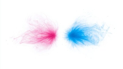 Abstract Pink and Blue Powder Explosions on White Background