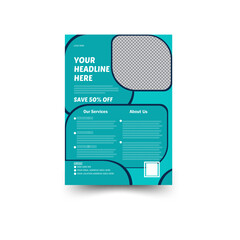 Cyan And Navy Color Modern Corporate A4 size Business flyer or Brochure Template Design for marketing. 