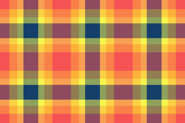 Continuity tartan pattern fabric, wrapping vector background check. Silk texture textile plaid seamless in red and amber colors.