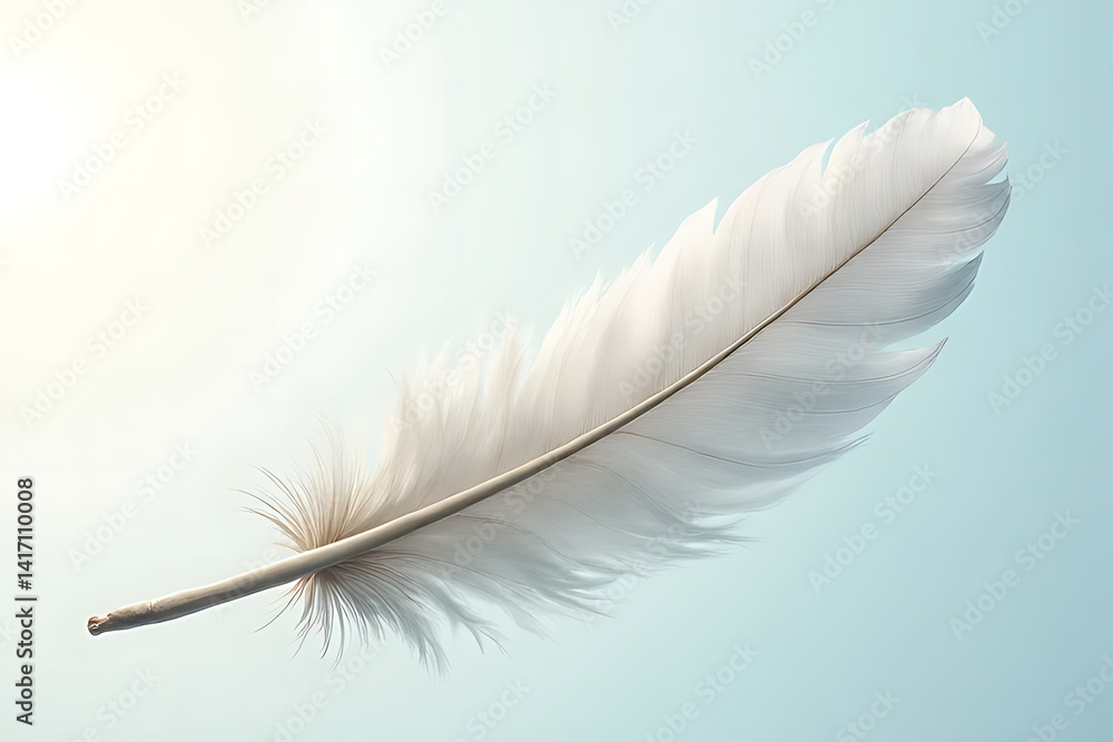 Poster graceful feather floating in soft light minimalist composition serene atmosphere close-up