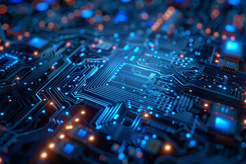 Fototapeta premium Numer Data Blue Microchip From Deph Analyze Neon Field