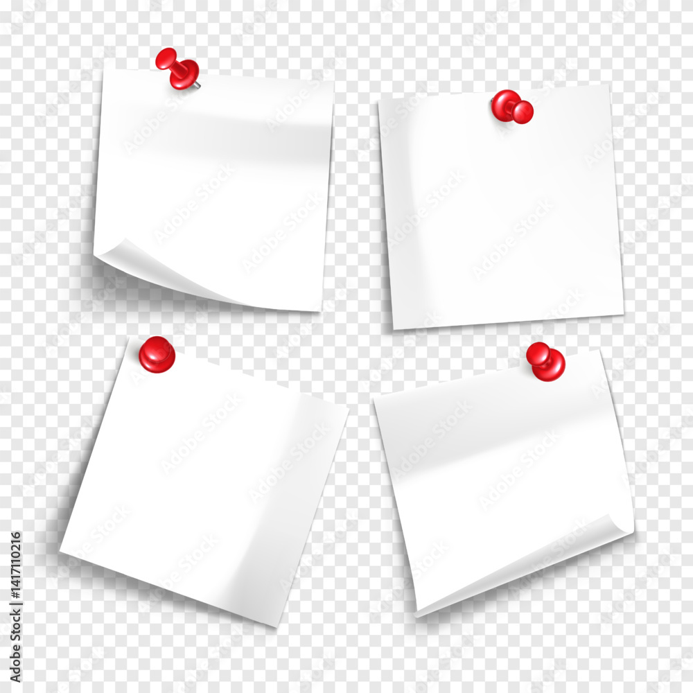 Poster vector note with push pin isolated on transparent background. mockup of realistic sticky note for de