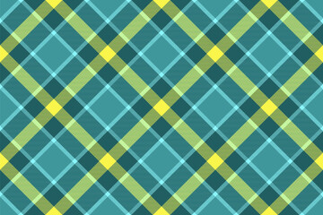 Vibrant teal, yellow, and green plaid pattern.  Perfect for textile design, website backgrounds, or fashion projects.  This cheerful, seamless texture offers a fresh, modern take on classic plaid.