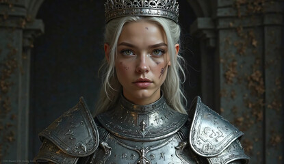 Warrior Queen in Silver Armor – Cinematic Fantasy Portrait