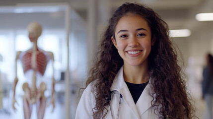 Confident young female medical student smiling directly at the camera