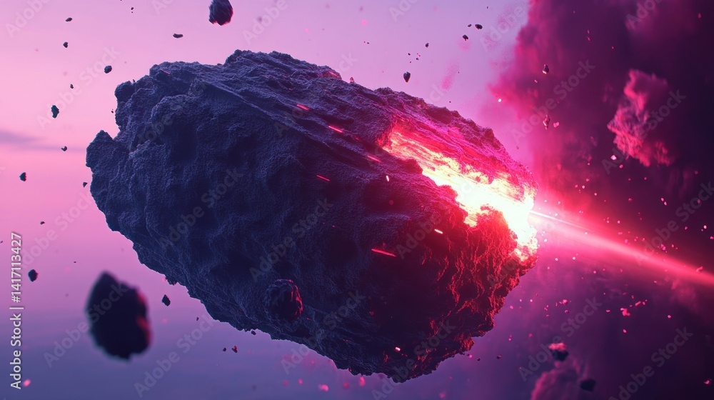 Poster cosmic rock exploding in space