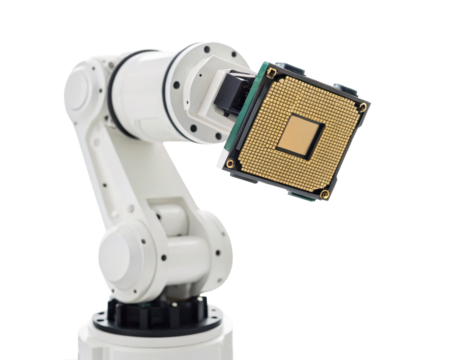 robot hand holding cpu isolated PNG