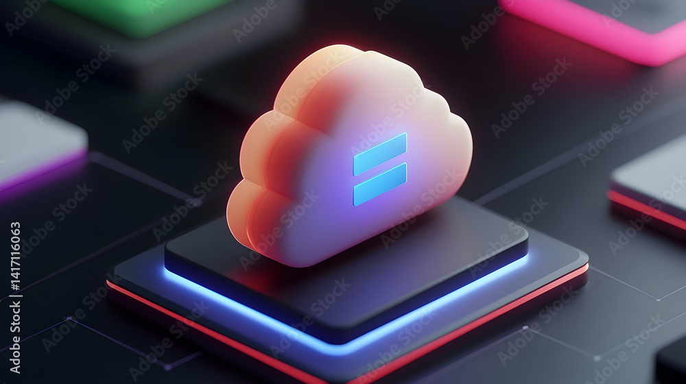 Poster abstract 3d render of web 30 technology concept with neon cloud icon