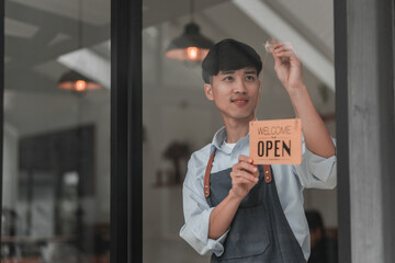 Opening a new coffee shop city center business event inviting atmosphere eye-level entrepreneurship