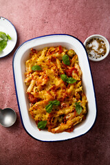Pasta bake with tomato and basil
