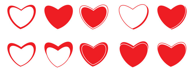 Red and White Heart Vector Icons - Perfect for Valentine's and Romantic Designs