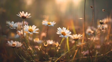 Morning Light on Blooming Daisies in a Peaceful Summer Meadow