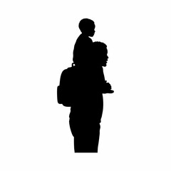 vector illustration of the silhouette of a father carrying his child home from school