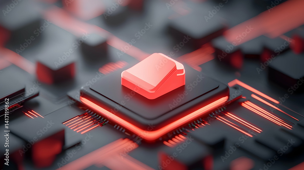 Poster abstract digital network with glowing red nodes