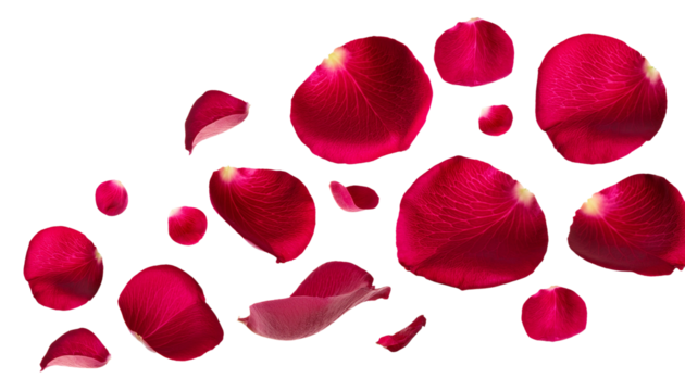 rose petals flying in the air isolated on transparent background