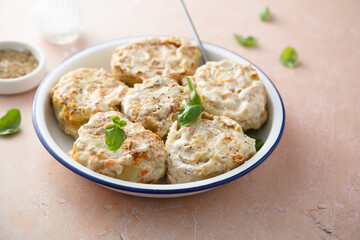 Homemade lazy dumplings with minced meat