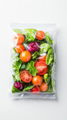 Fresh vegetables in vacuum sealed packaging for food preservation and storage