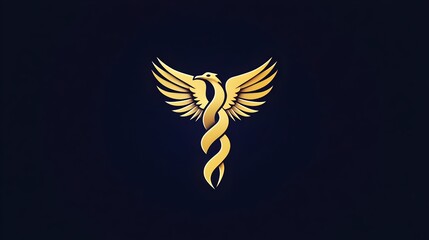 Obraz premium A minimal logo of a medical esculaap transforming into an abstract bird. Concepts: Medicine, healthcar, transformation, leadership, identity, symbolism, branding, unity, creativity.