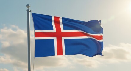 Icelandic Flag Waving Proudly Under a Clear Sky: A Symbol of Independence and Nordic Heritage