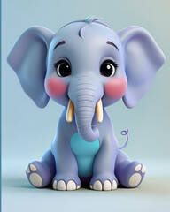 Cute Cartoon Elephant Sitting Comfortably With Joyful 