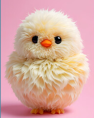 Fluffy Chick Plush Toy Against Pink Background 