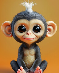 3D Baby Monkey Illustration With Expressive Features - 